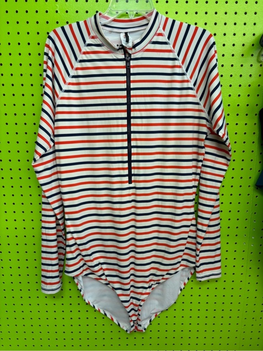 J. Crew Cream Navy and Red Striped Zip Top